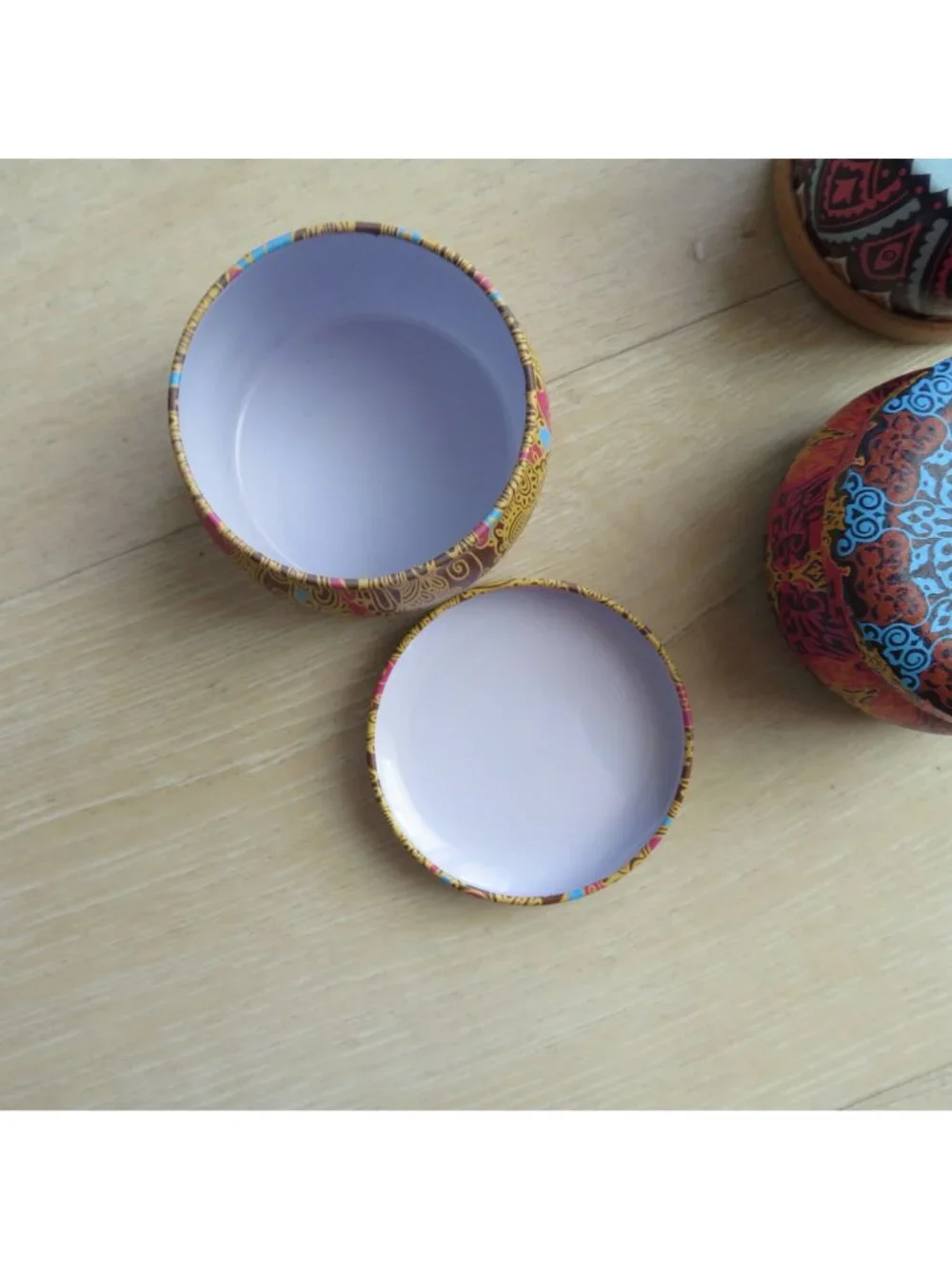 Set of 3 Small Mandala Patterned EMPTY Metal Storage Tins with Lids - 2